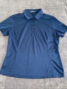 Nike Golf Navy Blue Short-Sleeve Polo. Tailored Waist. Button Down Collar. Large